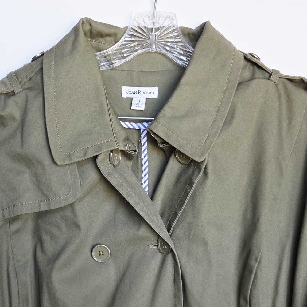 Joan Rivers Double Breasted Olive Colored Trench Coat Size-3X - Picture 5 of 11
